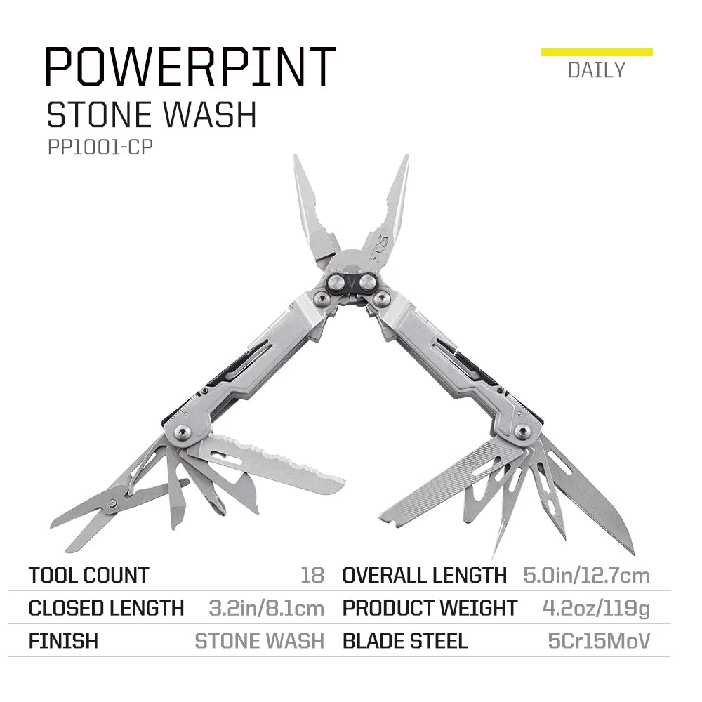 PowerPint 18-in-1 Tactical Multi-Tool – Folding Pliers & Knife