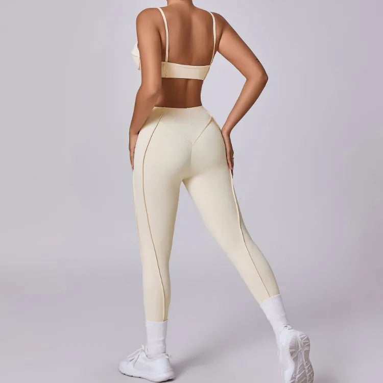 Seamless Yoga Set – High-Waist Leggings & Backless Sports Bra