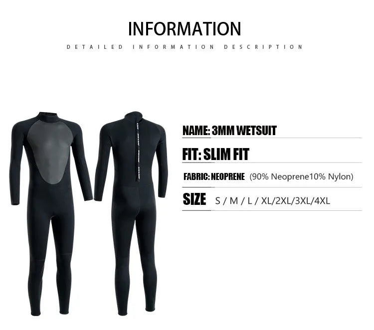 3mm Neoprene Wetsuit – Men’s Full Diving & Surfing Suit