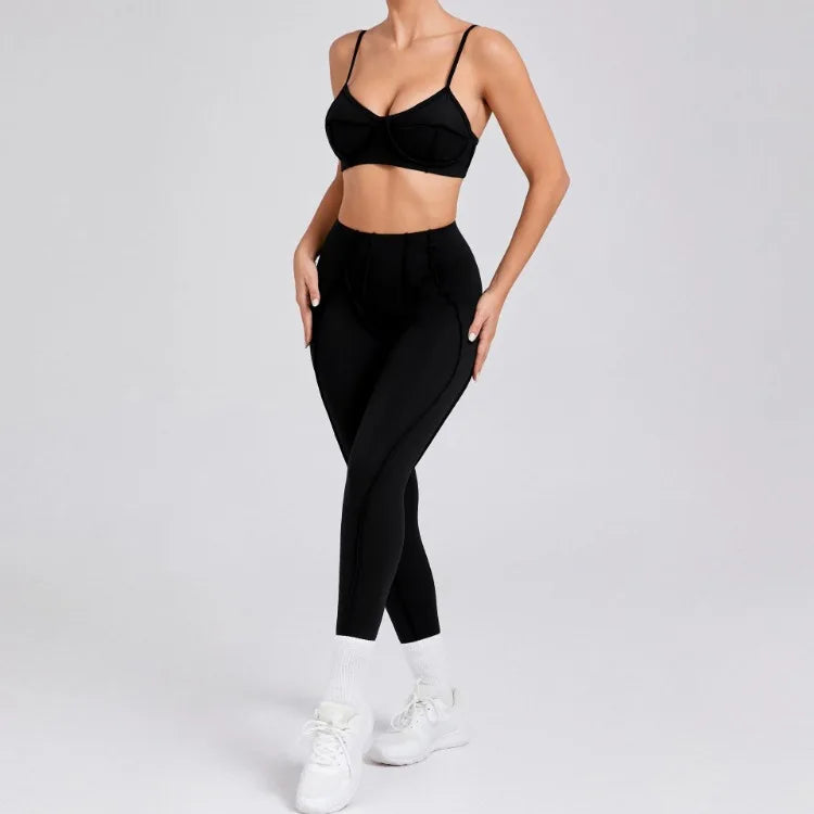 Seamless Yoga Set – High-Waist Leggings & Backless Sports Bra