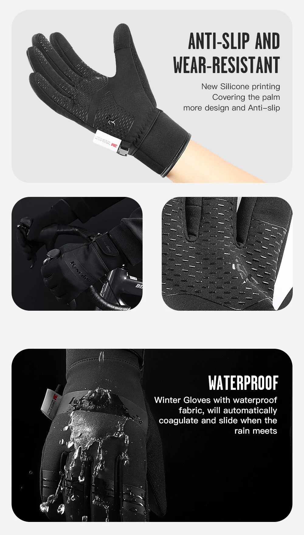 3M Black Winter Gloves – Waterproof & Touchscreen Outdoor Sports Gloves
