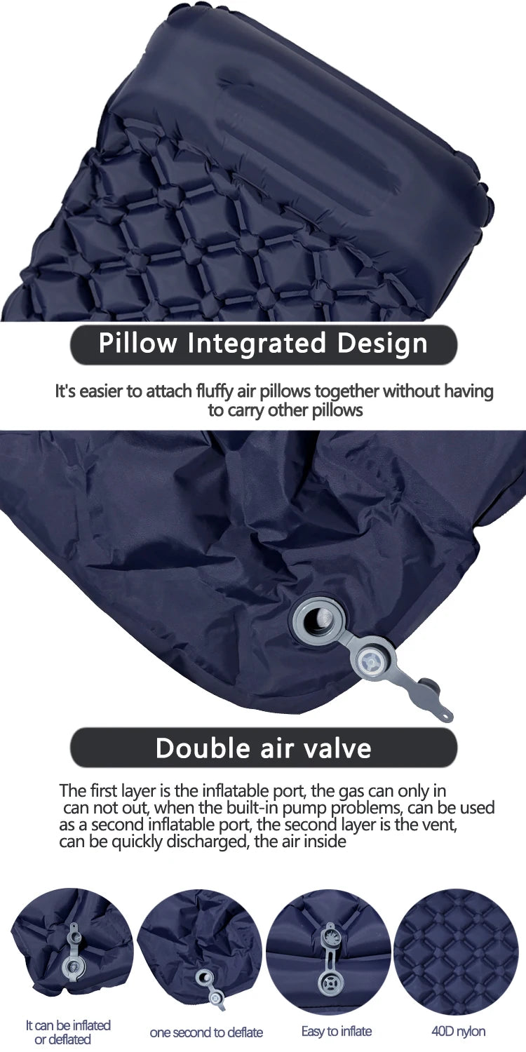 Inflatable Camping Mattress with Pillow – Ultralight Sleeping Pad