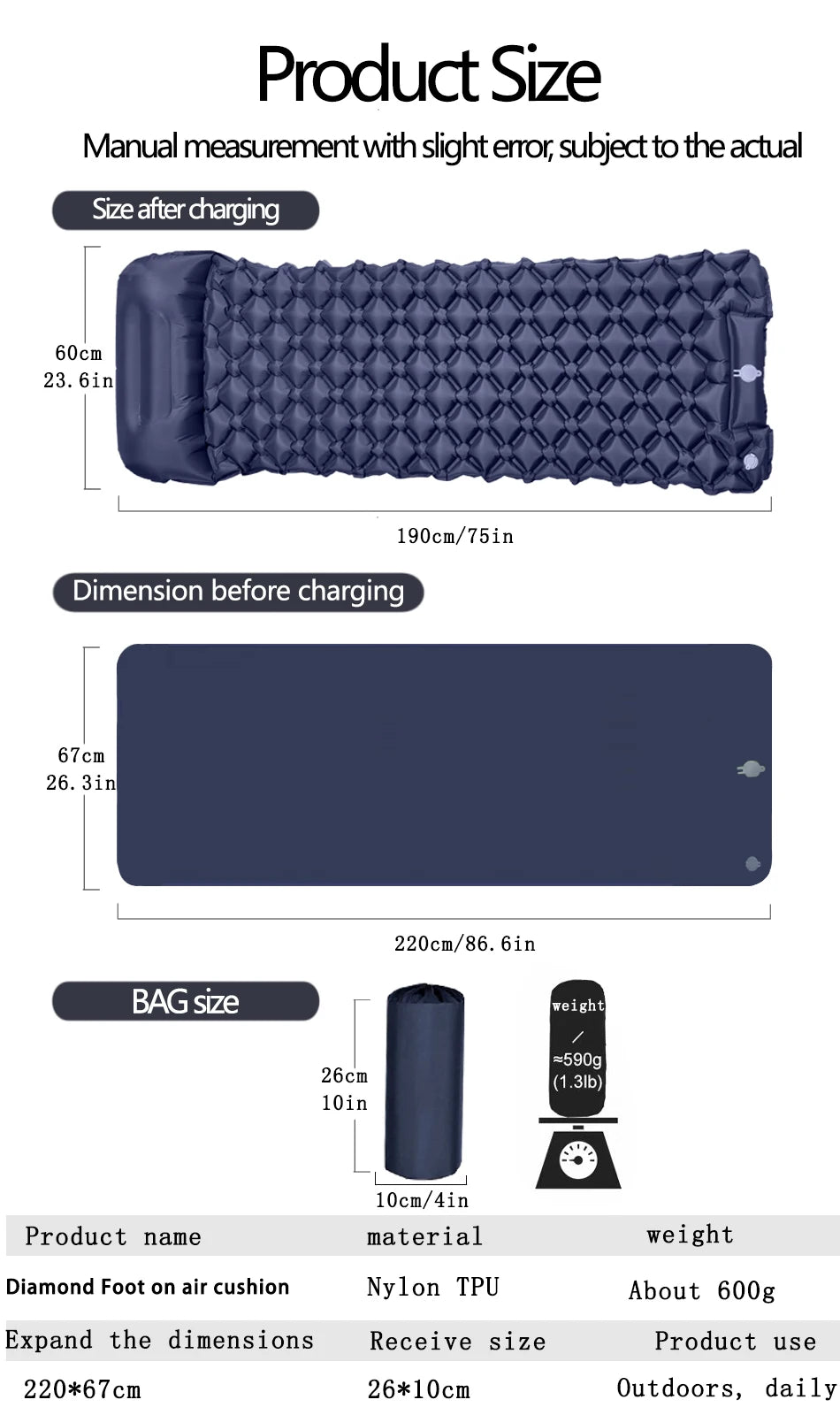 Inflatable Camping Mattress with Pillow – Ultralight Sleeping Pad