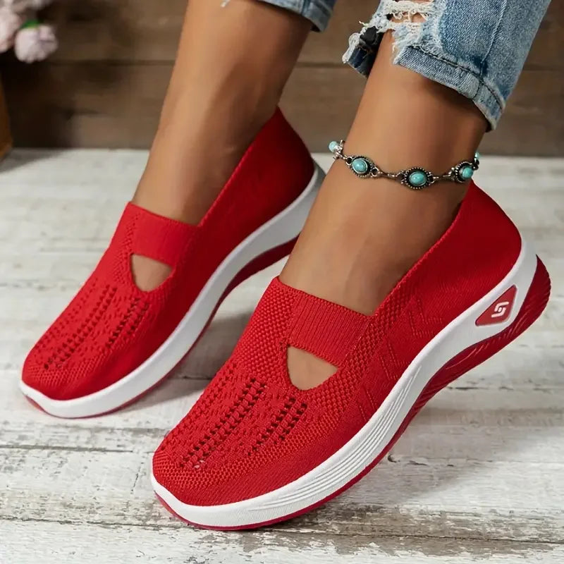 Women’s Solid Color Breathable Sneakers – Low-Top Casual Shoes