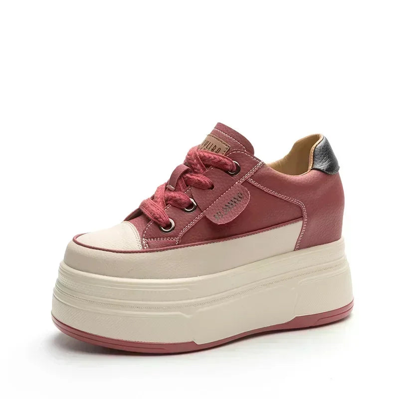 9cm Platform Leather Sneakers – Women’s Casual Vulcanized Shoes
