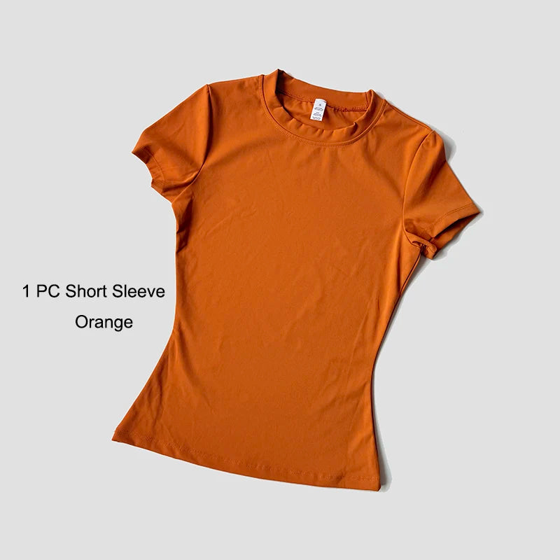 Women’s Seamless Yoga Set – Short Sleeve Crop Top & High-Waist Gym Shorts