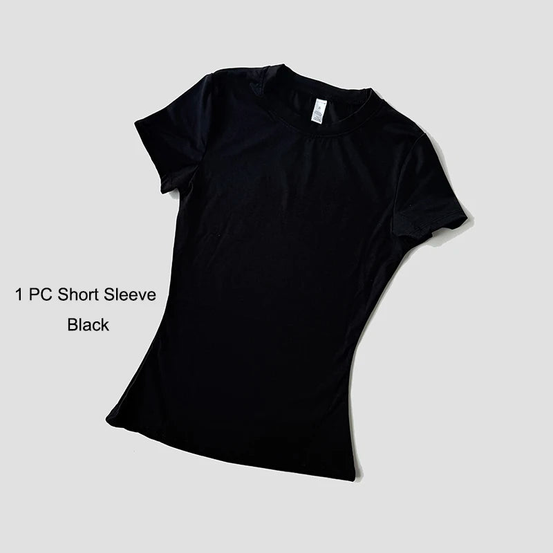 Women’s Seamless Yoga Set – Short Sleeve Crop Top & High-Waist Gym Shorts