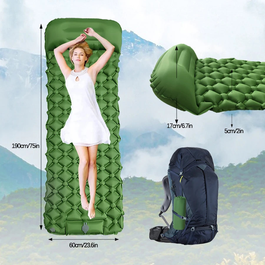 Inflatable Camping Mattress with Pillow – Ultralight Sleeping Pad