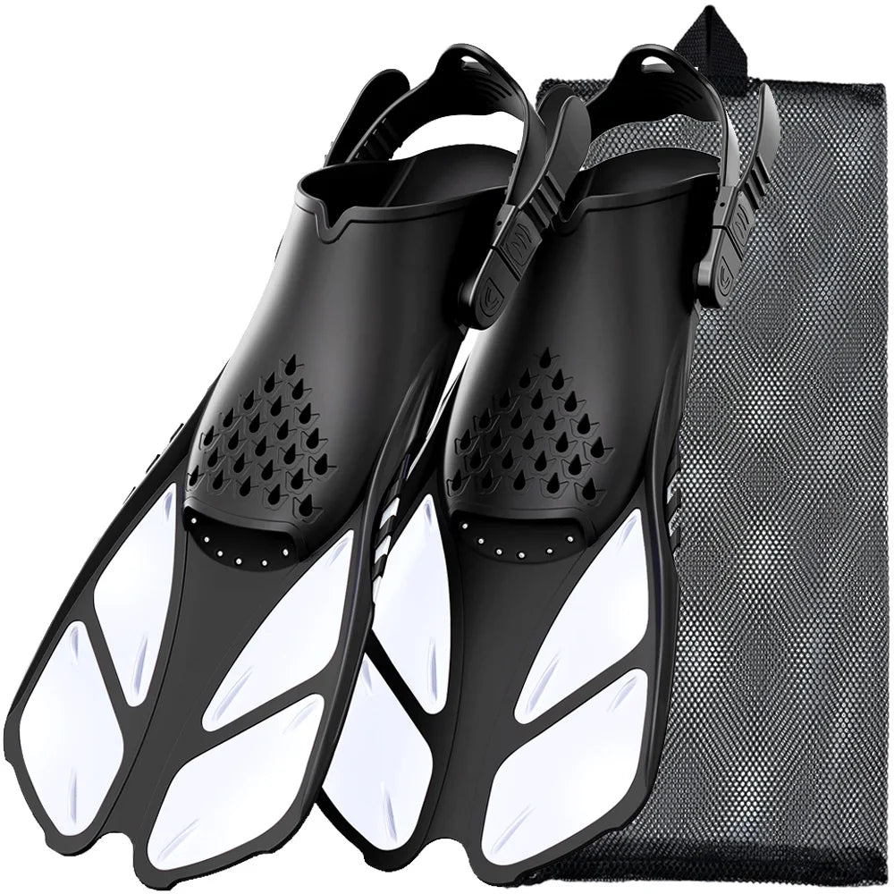 Adjustable Short Snorkel Fins – Open Heel Diving Flippers for Adults