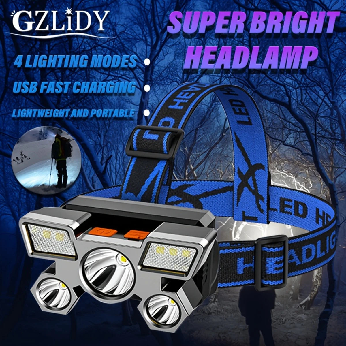 Rechargeable 5-LED Headlamp – USB Outdoor Camping & Cycling Light