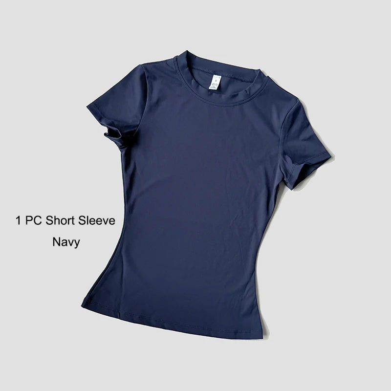 Women’s Seamless Yoga Set – Short Sleeve Crop Top & High-Waist Gym Shorts