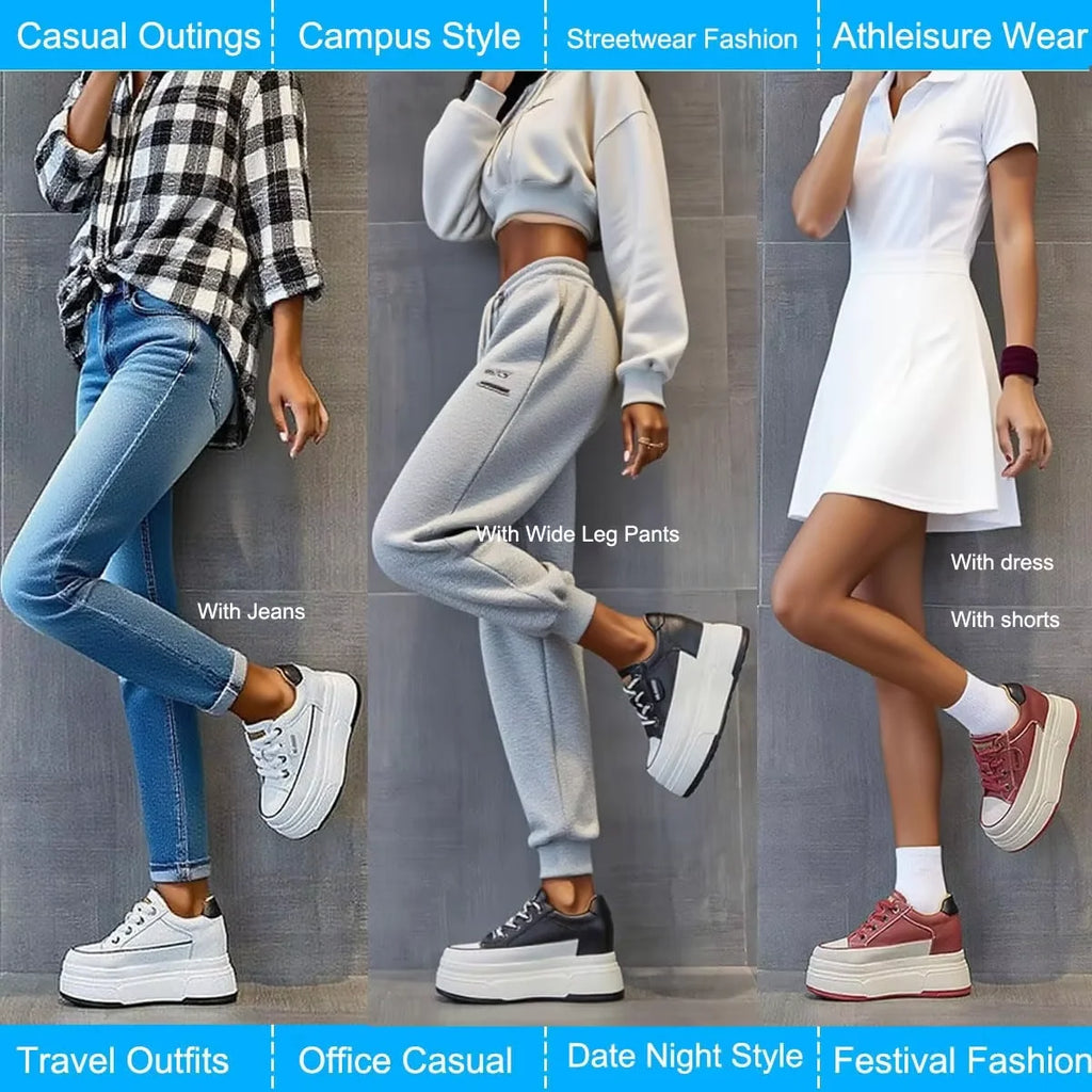 9cm Platform Leather Sneakers – Women’s Casual Vulcanized Shoes