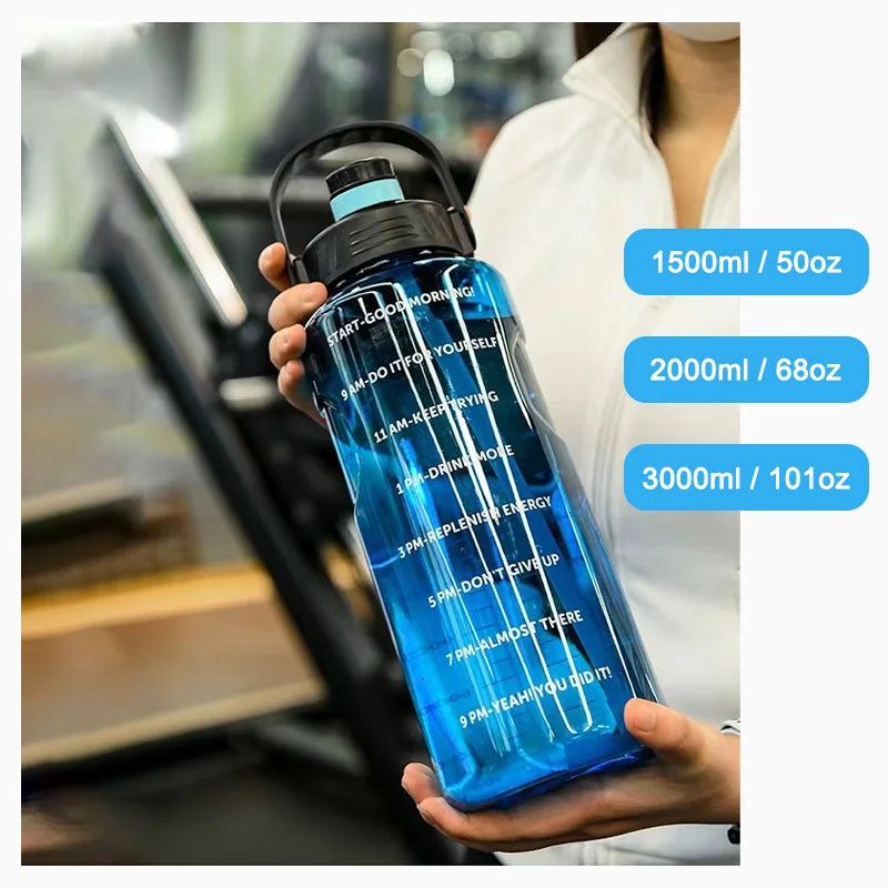 USQI Large Capacity Sports Water Bottle – Leak-Proof with Straw & Time Marker