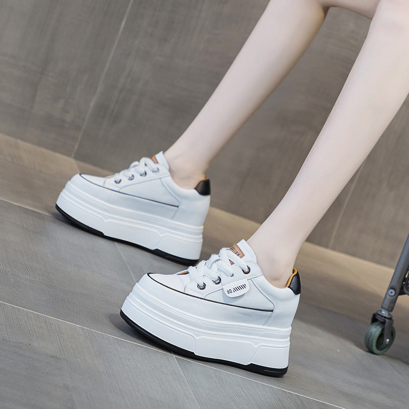 9cm Platform Leather Sneakers – Women’s Casual Vulcanized Shoes