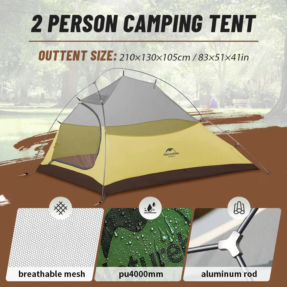Naturehike 2-Person Waterproof Trekking Tent – Lightweight 3-Season Outdoor Shelter