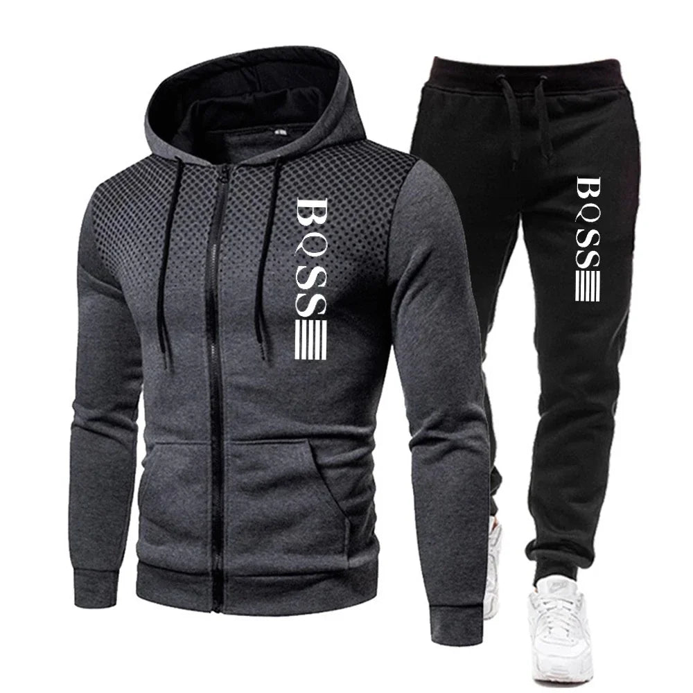 Men’s Fashion Print Tracksuit – Zipper Hoodie & Sweatpants Set