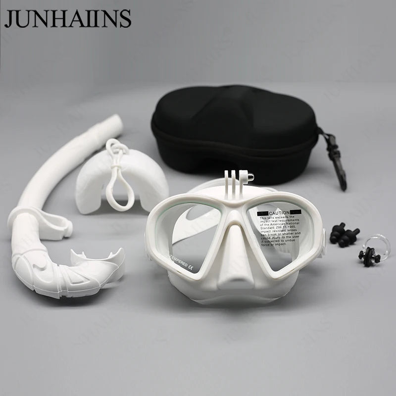 Low Volume Diving Mask with GoPro Mount – Tempered Glass Snorkel Set (Black)