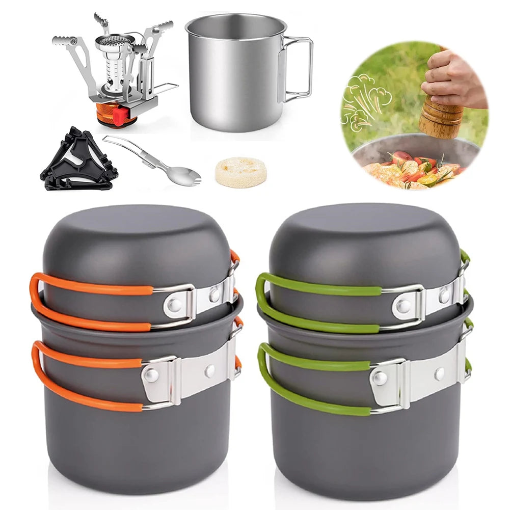 Camping Cookware Mess Kit – Portable Mini Stove & Tableware Set
