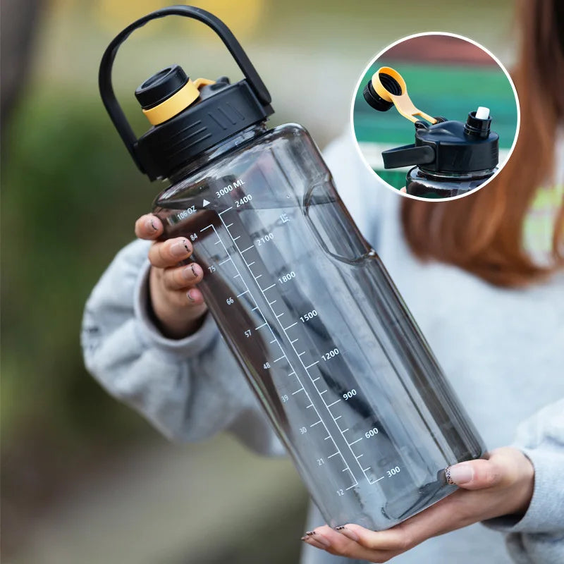 USQI Large Capacity Sports Water Bottle – Leak-Proof with Straw & Time Marker