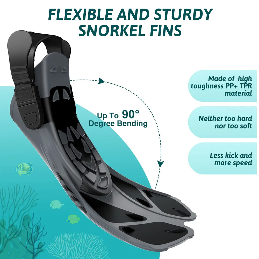 Adjustable Short Snorkel Fins – Open Heel Diving Flippers for Adults
