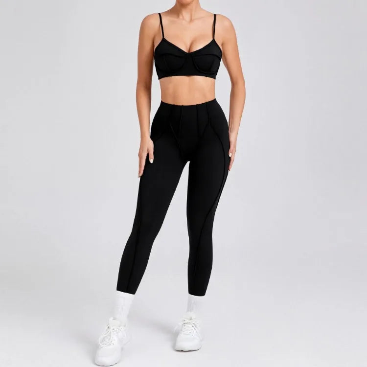 Seamless Yoga Set – High-Waist Leggings & Backless Sports Bra
