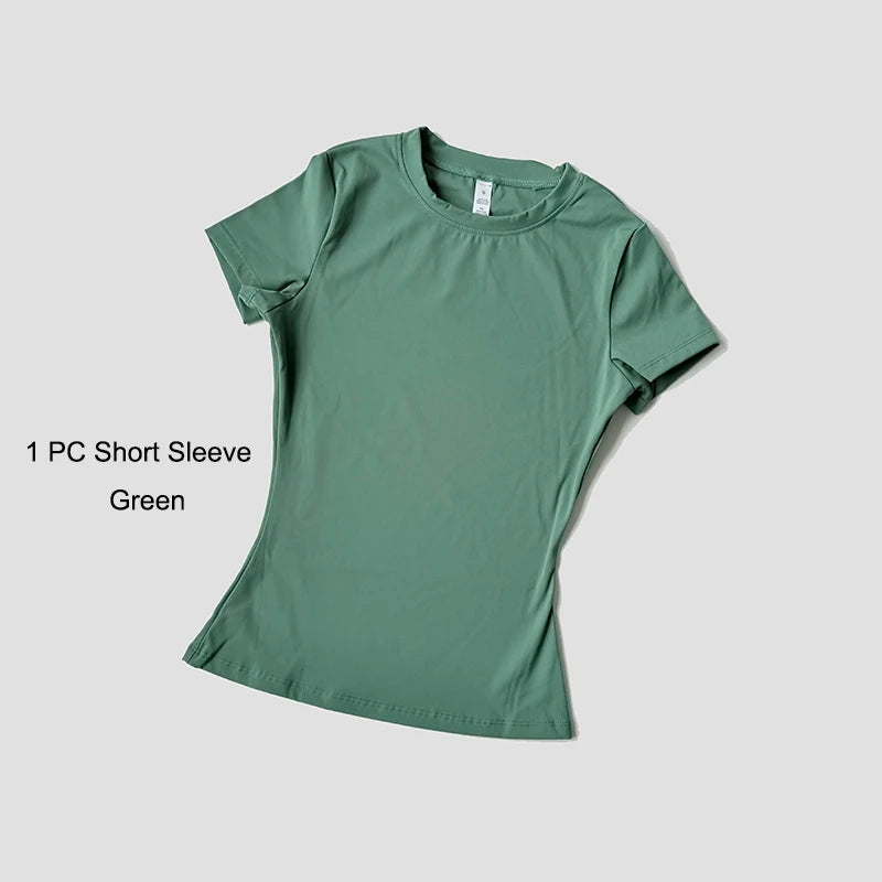Women’s Seamless Yoga Set – Short Sleeve Crop Top & High-Waist Gym Shorts