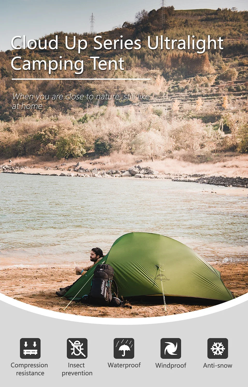 Naturehike 2-Person Waterproof Trekking Tent – Lightweight 3-Season Outdoor Shelter