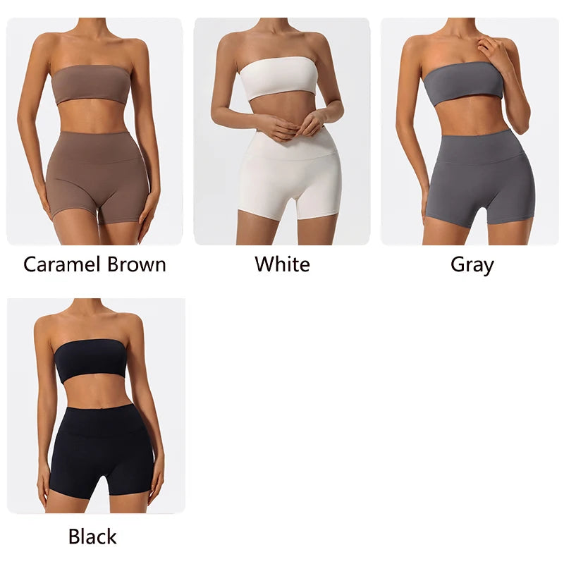 Two-Piece Women’s Fitness Set – Strapless Sports Bra & Gym Crop Top