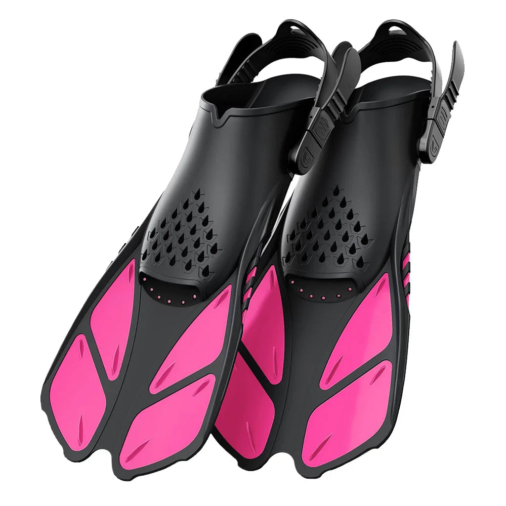 Adjustable Short Snorkel Fins – Open Heel Diving Flippers for Adults
