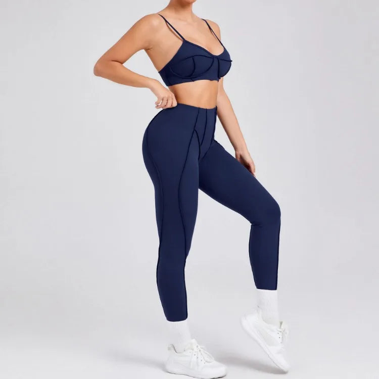 Seamless Yoga Set – High-Waist Leggings & Backless Sports Bra