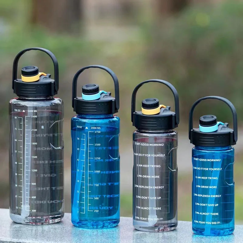 USQI Large Capacity Sports Water Bottle – Leak-Proof with Straw & Time Marker
