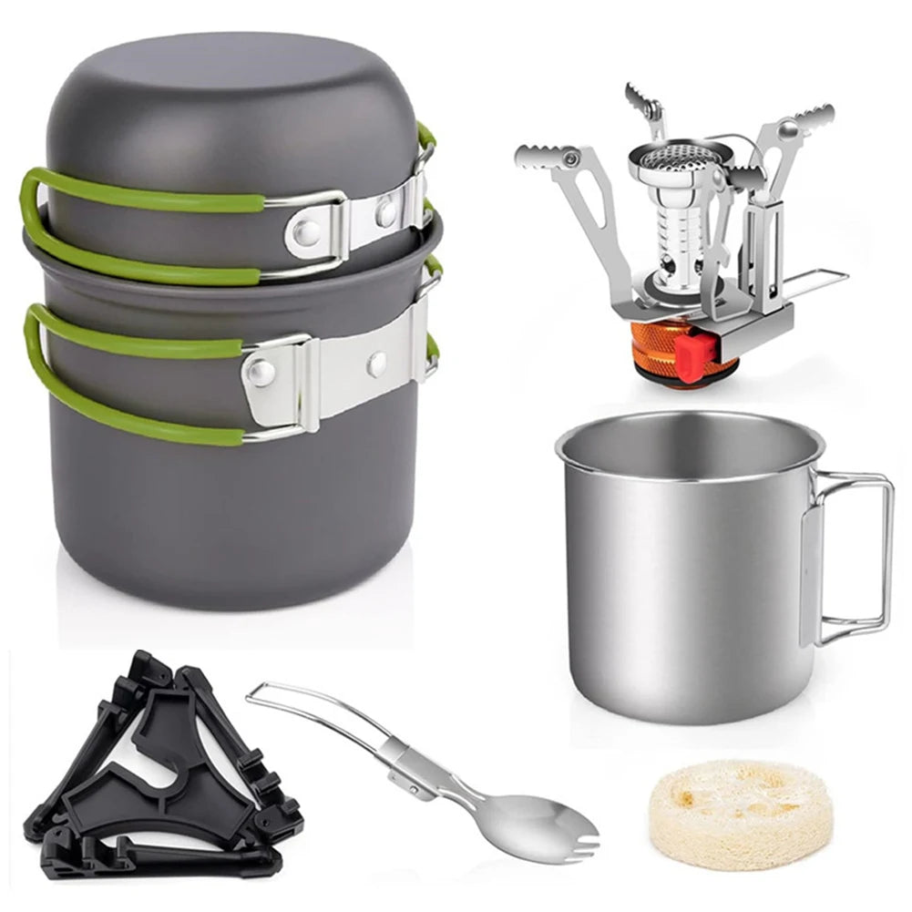 Camping Cookware Mess Kit – Portable Mini Stove & Tableware Set