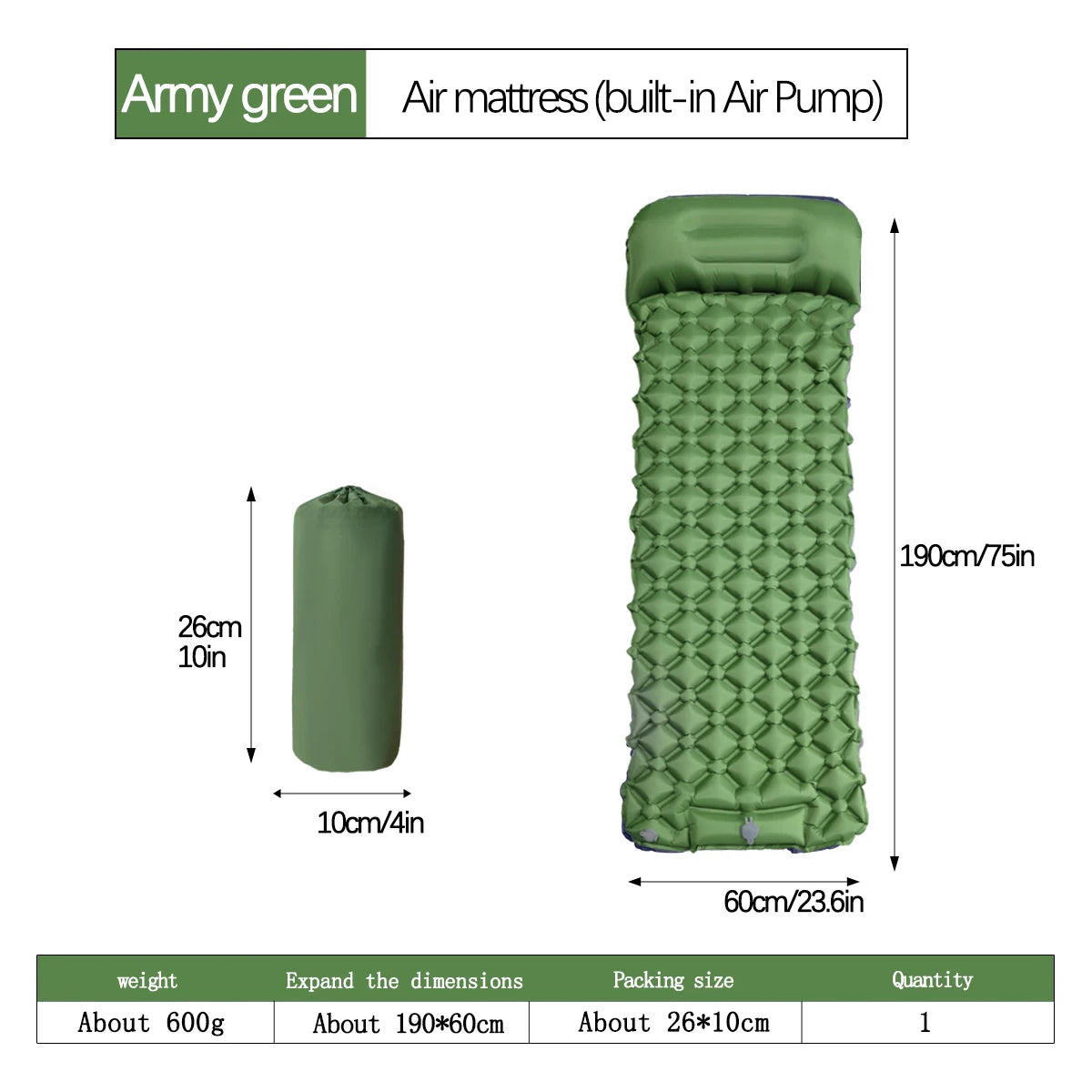 Inflatable Camping Mattress with Pillow – Ultralight Sleeping Pad