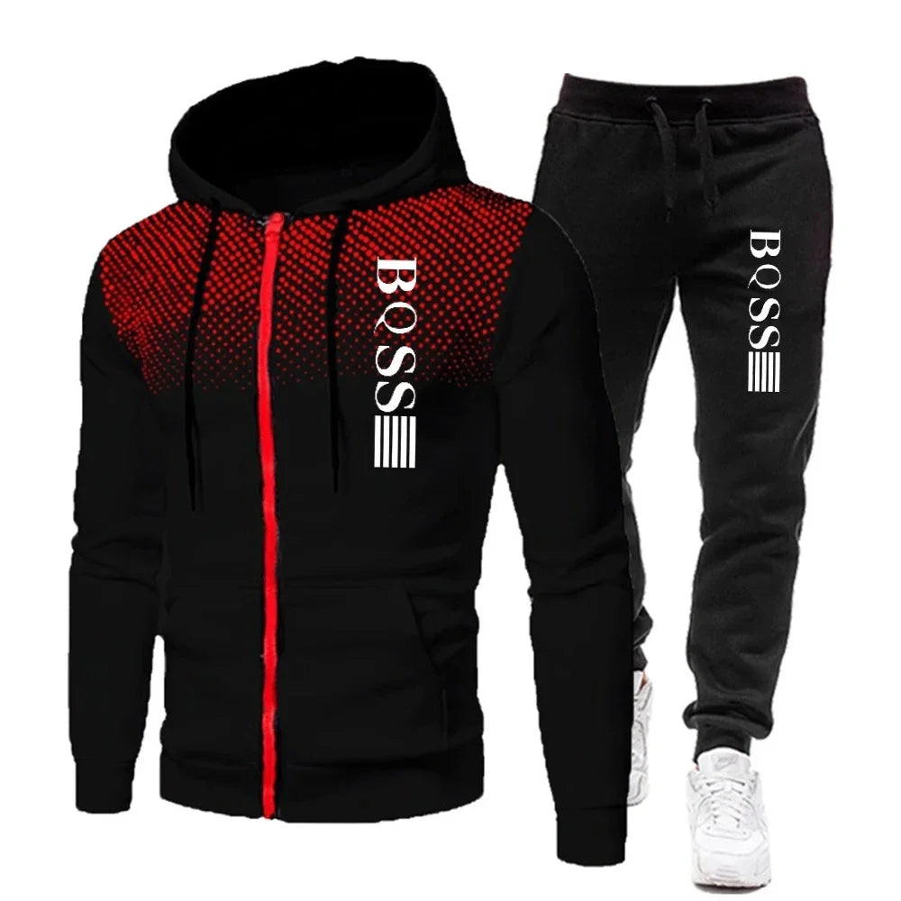 Men’s Fashion Print Tracksuit – Zipper Hoodie & Sweatpants Set