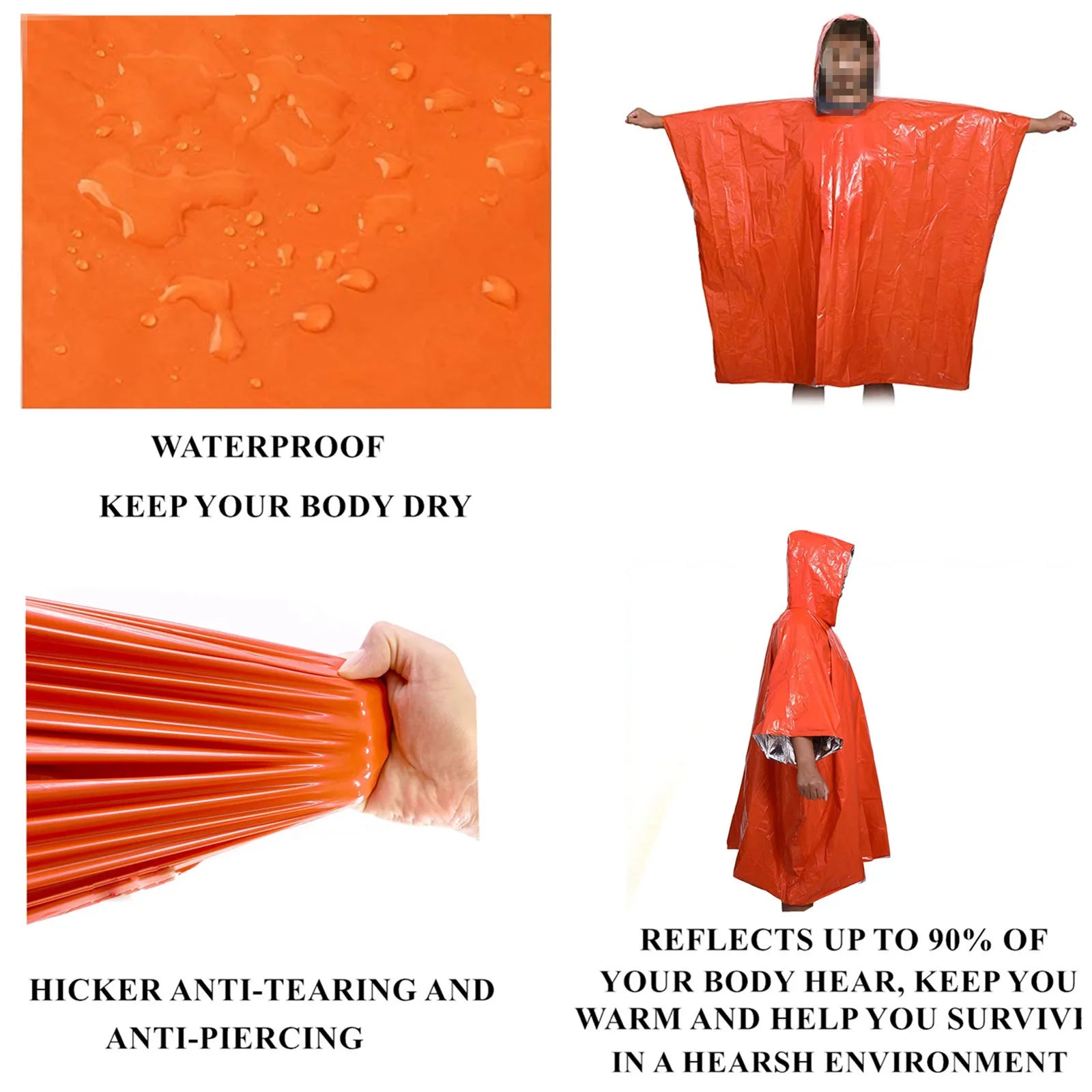 Emergency Survival Poncho – Waterproof Thermal Space Blanket