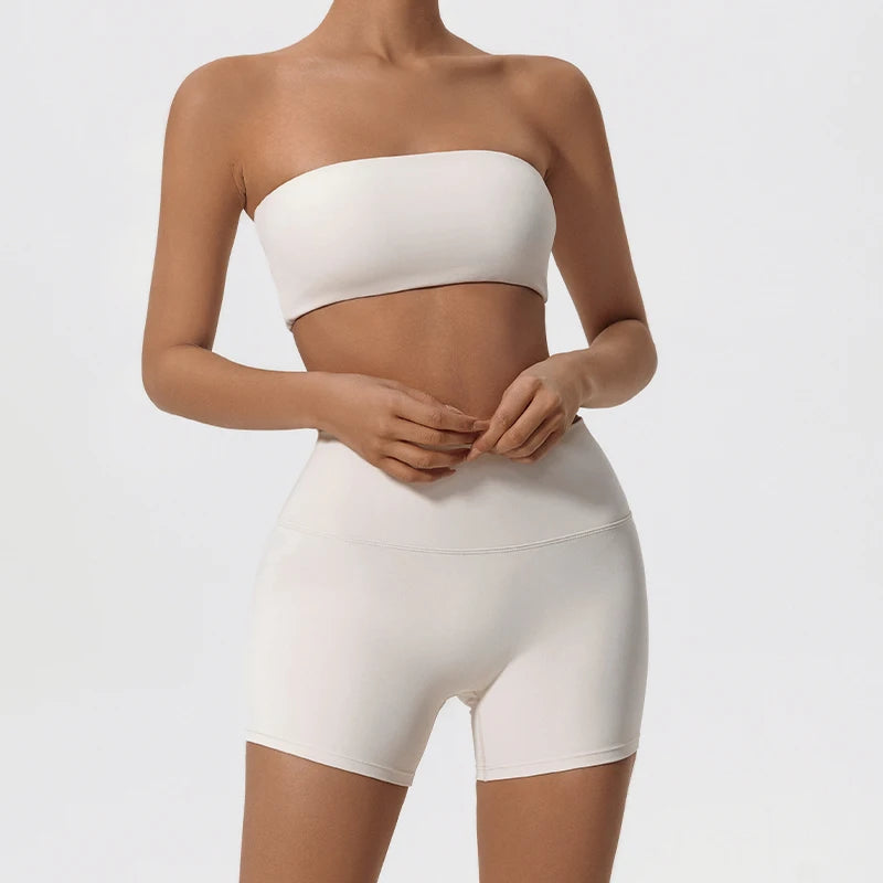 Two-Piece Women’s Fitness Set – Strapless Sports Bra & Gym Crop Top