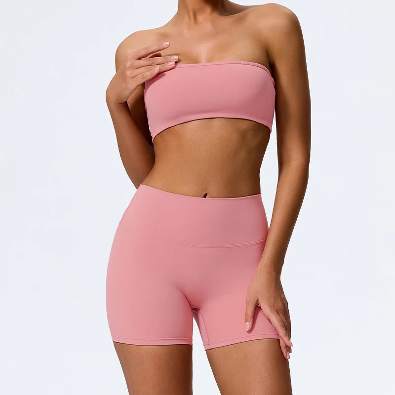 Two-Piece Women’s Fitness Set – Strapless Sports Bra & Gym Crop Top