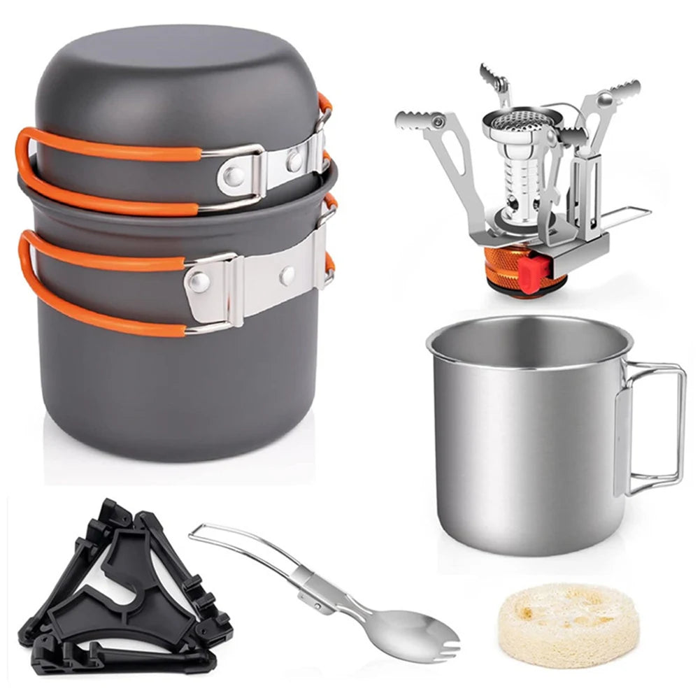Camping Cookware Mess Kit – Portable Mini Stove & Tableware Set