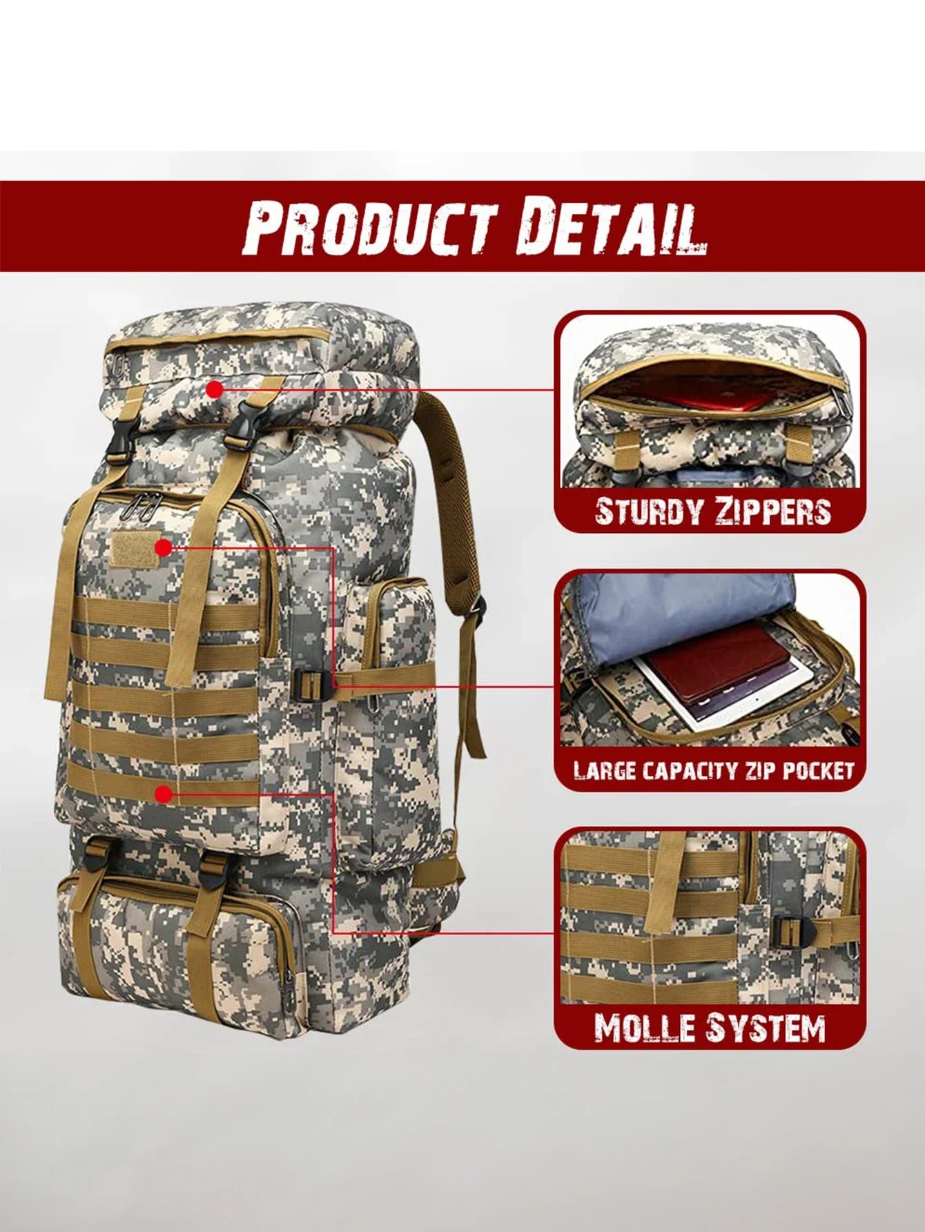 80L/100L Tactical Mountaineering Backpack – Large Outdoor Hiking & Camping Bag