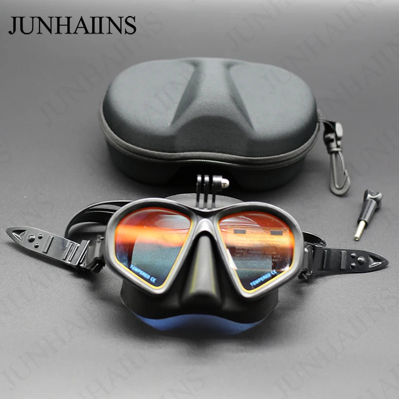 Low Volume Diving Mask with GoPro Mount – Tempered Glass Snorkel Set (Black)