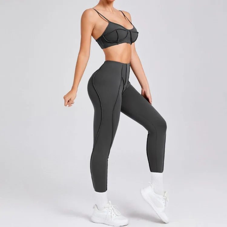 Seamless Yoga Set – High-Waist Leggings & Backless Sports Bra
