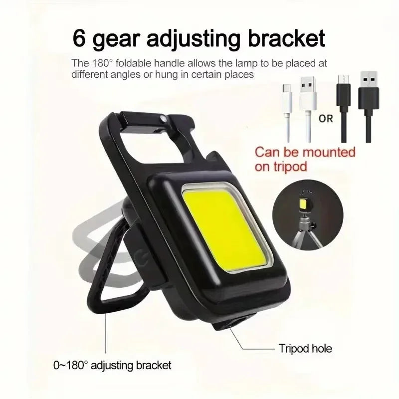 Portable COB LED Keychain Flashlight – USB Rechargeable Mini Aluminum Work Light