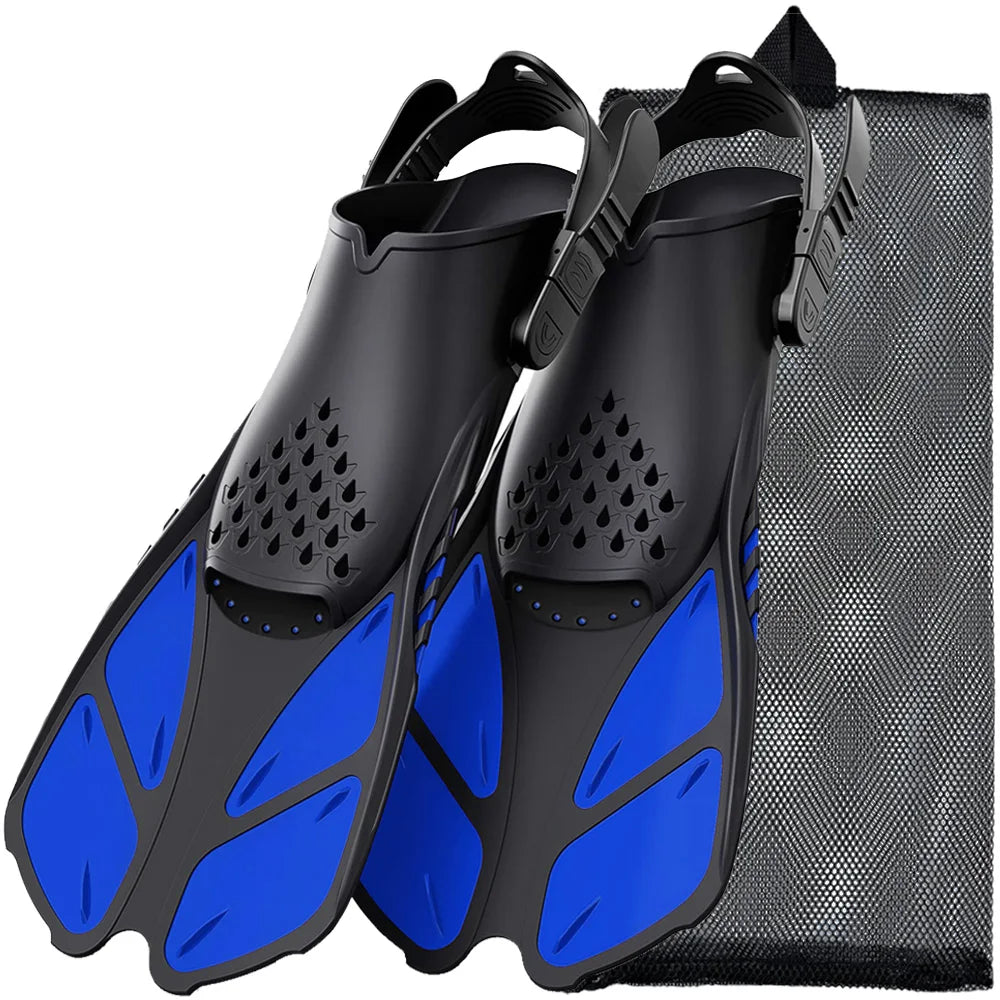 Adjustable Short Snorkel Fins – Open Heel Diving Flippers for Adults