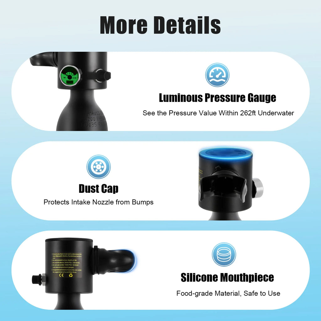 0.5L Mini Scuba Tank – Portable Diving Oxygen Cylinder for 5–10 Min Use