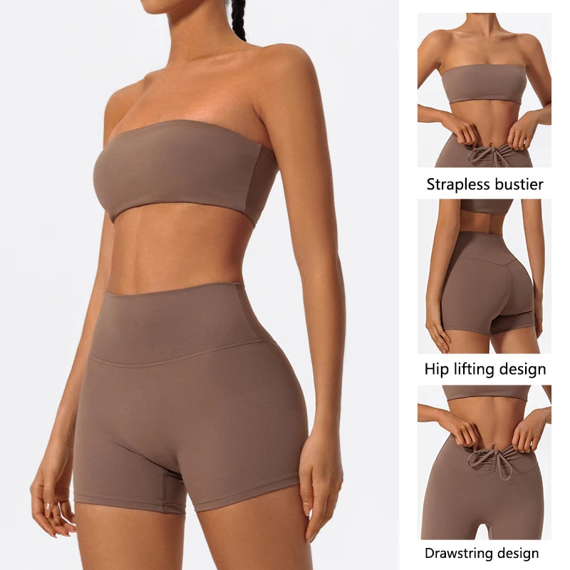 Two-Piece Women’s Fitness Set – Strapless Sports Bra & Gym Crop Top