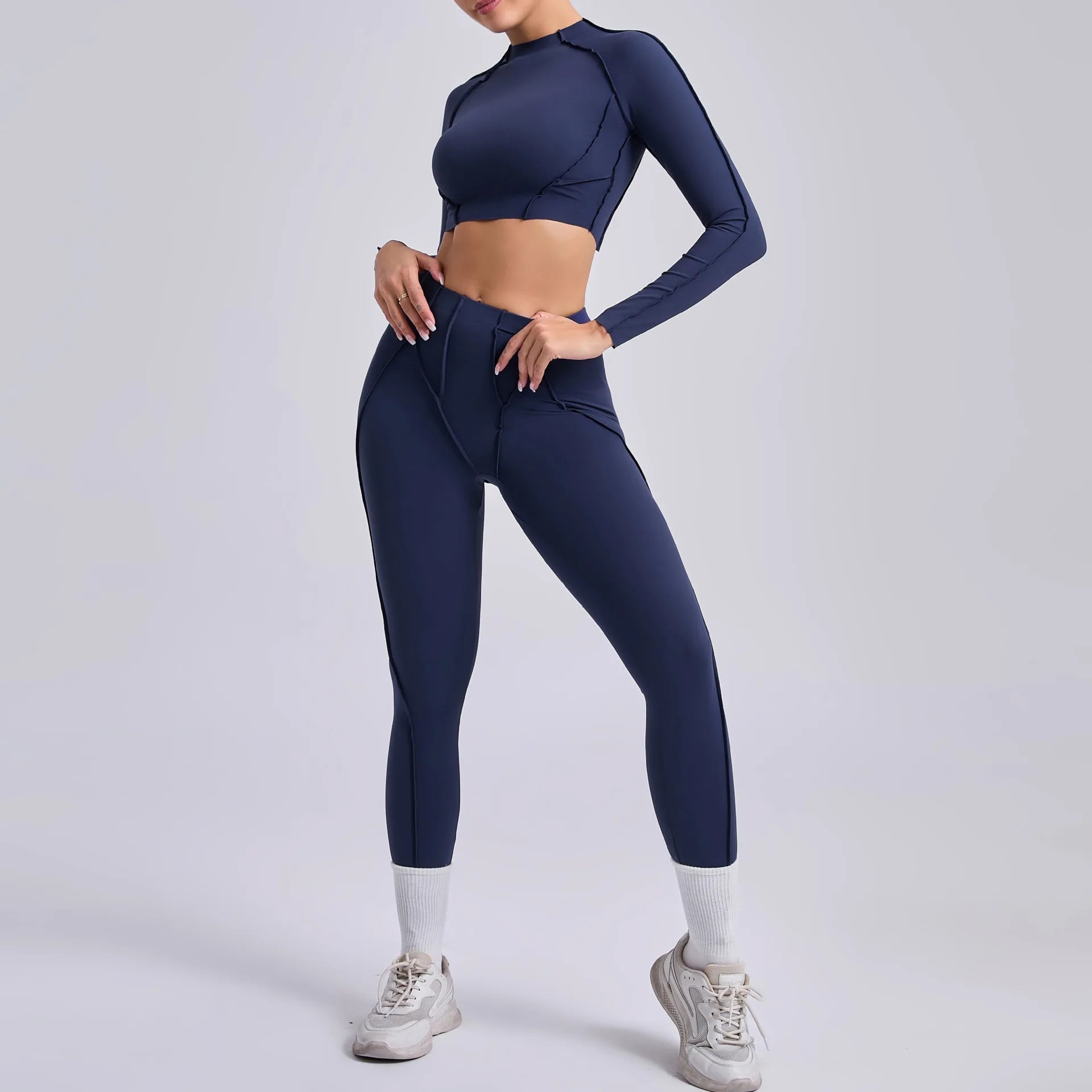 Seamless Yoga Set – High-Waist Leggings & Backless Sports Bra