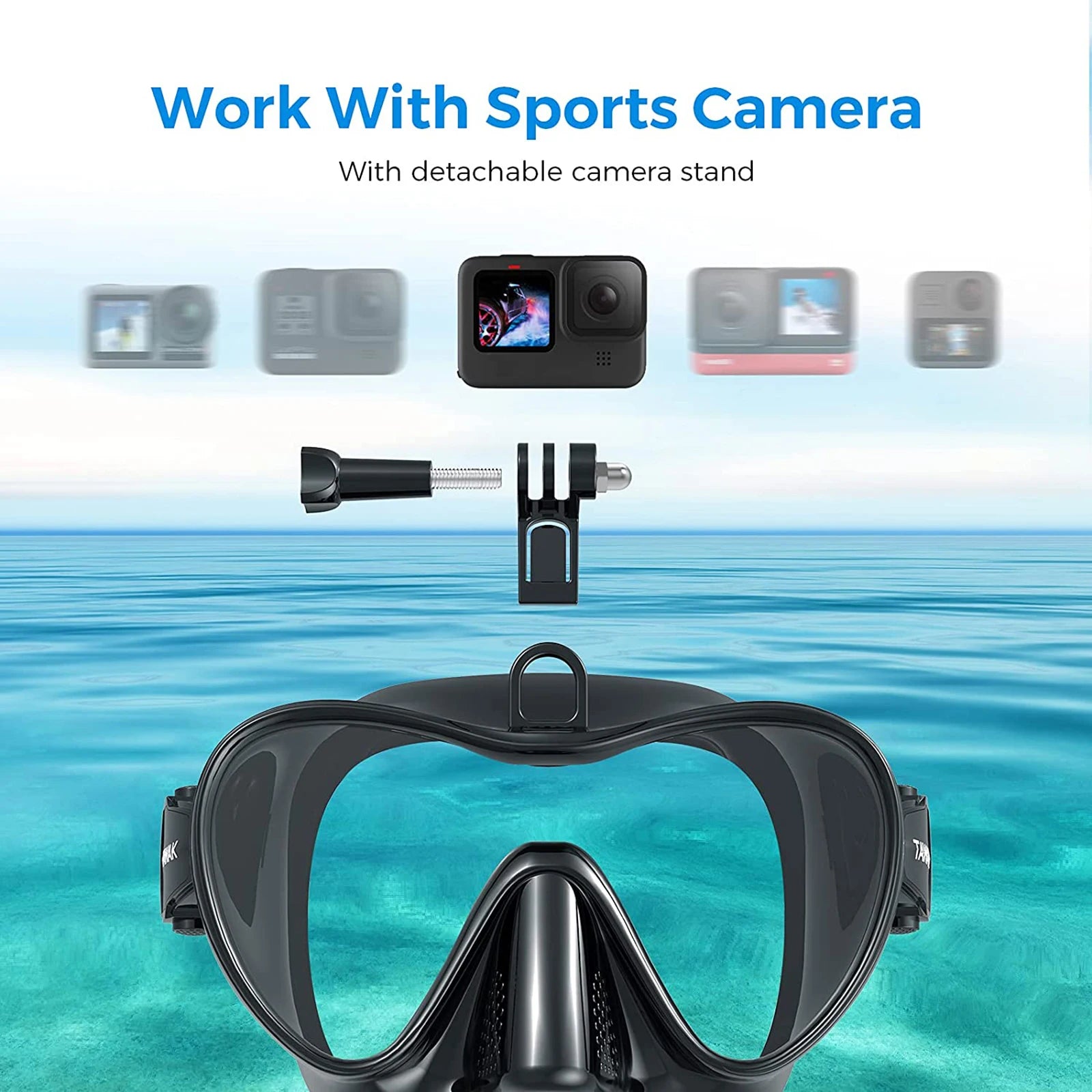Low Volume Diving Mask with GoPro Mount – Tempered Glass Snorkel Set (Black)