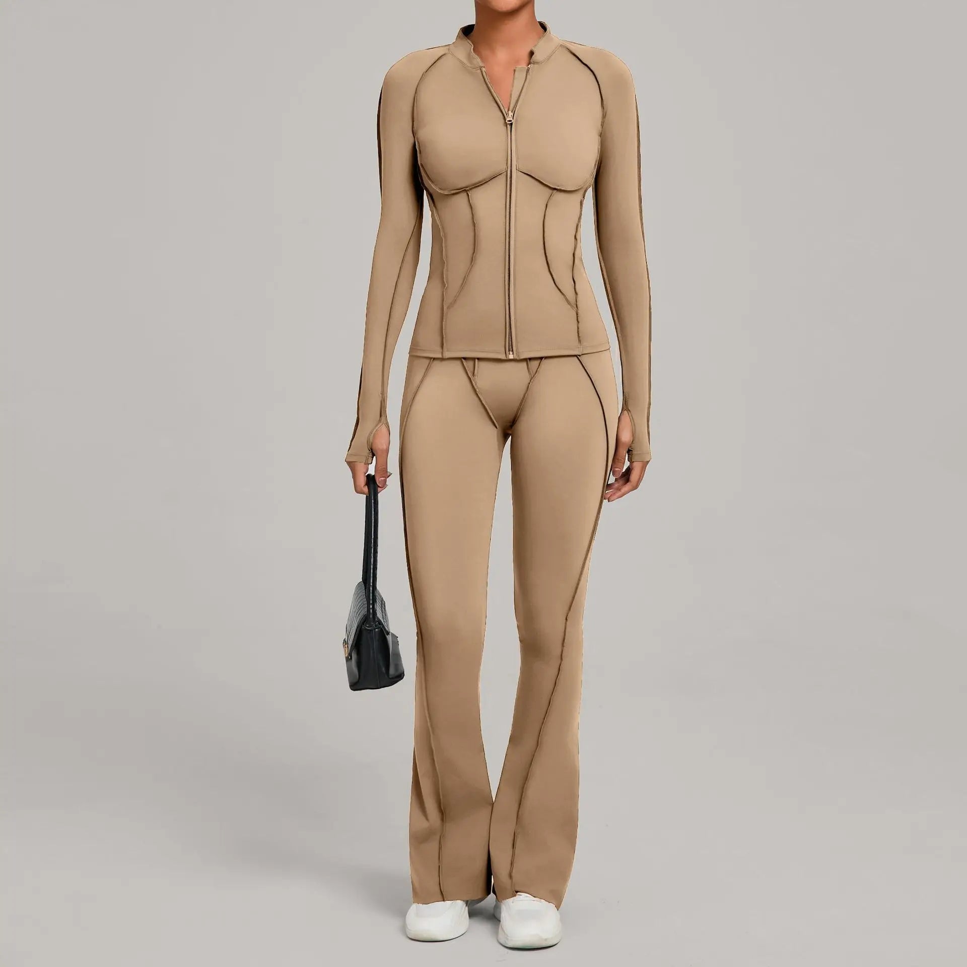 Seamless Yoga Set – High-Waist Leggings & Backless Sports Bra