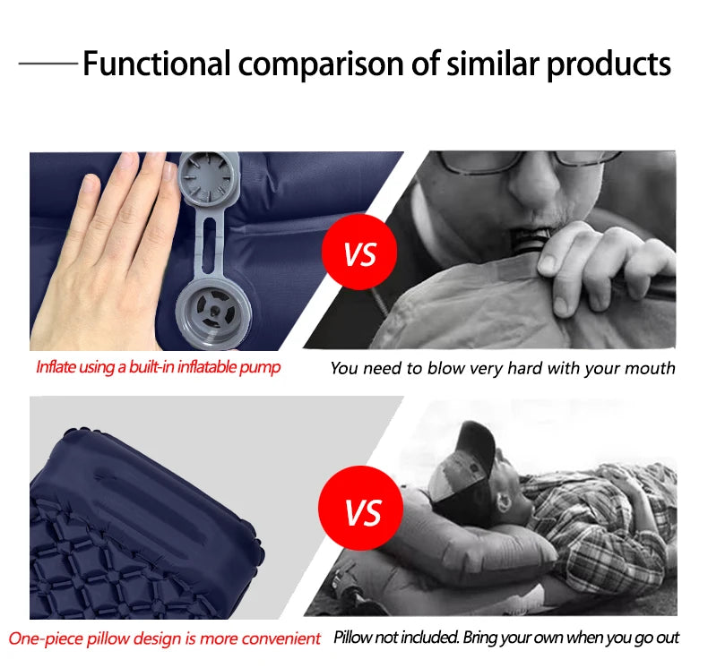 Inflatable Camping Mattress with Pillow – Ultralight Sleeping Pad
