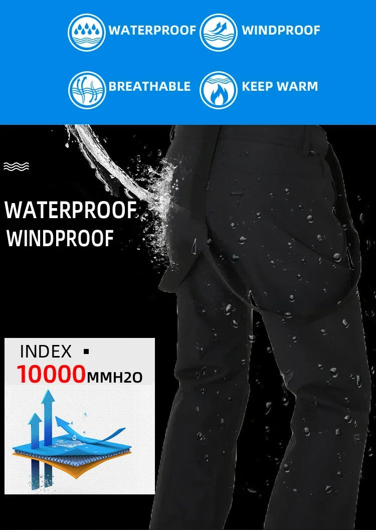 Unisex Winter Ski Pants – Thick, Waterproof, Windproof Snow Trousers
